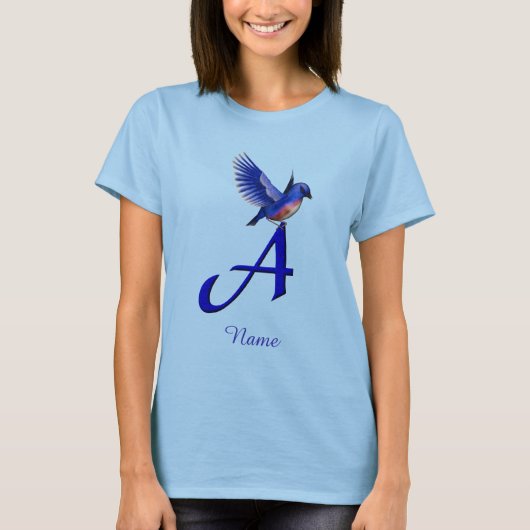 Blaue Vogel-Monogramm Initiale A Elegant Personali T-Shirt (Vorderseite)
