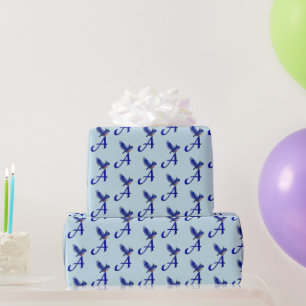 Blaue-Vogel-Monogramm Initiale A    Geschenkpapier