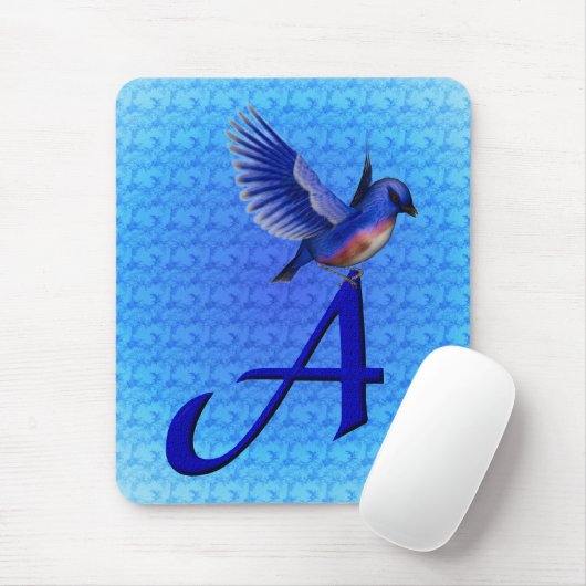 Blaue-Vogel-Monogramm Initiale A Mousepad (Mit Mouse)