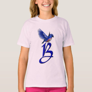 Blaue Vogel-Monogramm Initiale B Elegant T-Shirt