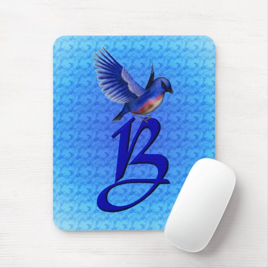 Blaue-Vogel-Monogramm Initiale B Mousepad (Mit Mouse)