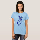Blaue Vogel-Monogramm-Initiale C Elegant Personali T-Shirt (Vorne ganz)