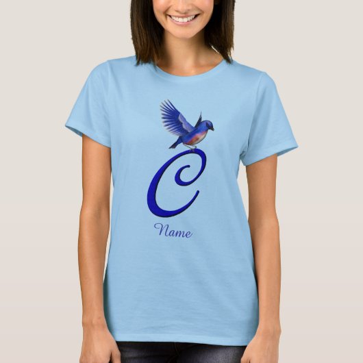 Blaue Vogel-Monogramm-Initiale C Elegant Personali T-Shirt (Vorderseite)
