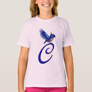 Blaue Vogel-Monogramm-Initiale C Elegant T-Shirt