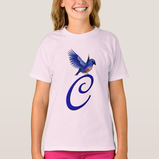 Blaue Vogel-Monogramm-Initiale C Elegant T-Shirt (Vorderseite)