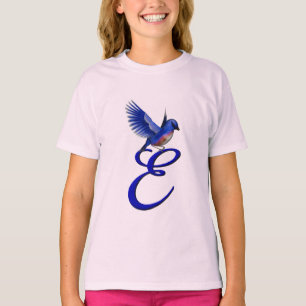 Blaue Vogel-Monogramm Initiale E Elegant T-Shirt