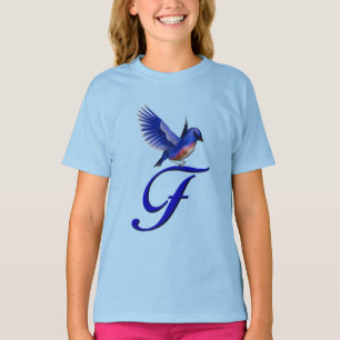 Blaue Vogel-Monogramm Initiale F Elegant T-Shirt