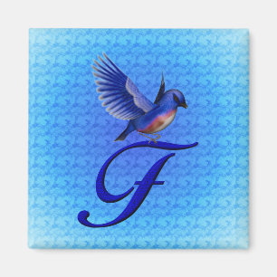Blaue-Vogel-Monogramm-Initiale F Magnet