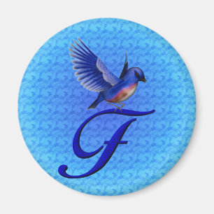 Blaue-Vogel-Monogramm-Initiale F Magnet
