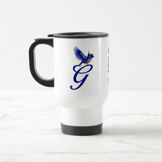 Blaue Vogel-Monogramm-Initiale G Elegant Personali Reisebecher (Links)