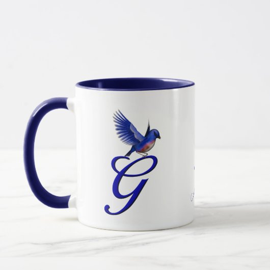 Blaue Vogel-Monogramm-Initiale G Elegant Personali Tasse (Links)