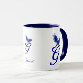 Blaue Vogel-Monogramm-Initiale G Elegant Personali Tasse (VorderseiteRechts)