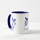 Blaue Vogel-Monogramm-Initiale G Elegant Personali Tasse (Vorderseite Links)