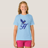 Blaue Vogel-Monogramm Initiale H Elegant T-Shirt (Vorne ganz)