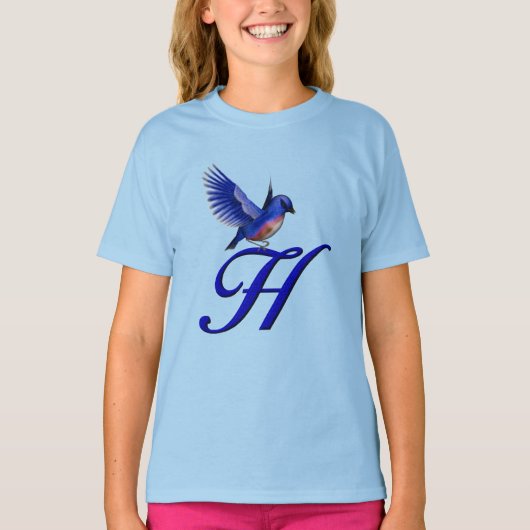 Blaue Vogel-Monogramm Initiale H Elegant T-Shirt (Vorderseite)