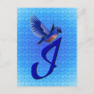 Blaue Vogel-Monogramm Initiale I Elegant Postkarte