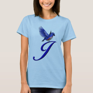 Blaue Vogel-Monogramm-Initiale J Elegant T-Shirt
