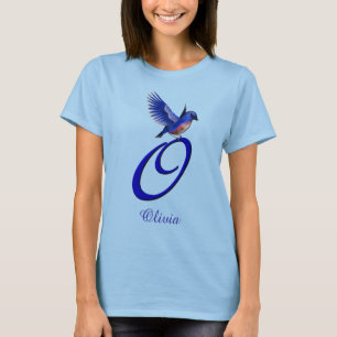 Blaue Vogel-Monogramm-Initiale O Elegant Personali T-Shirt