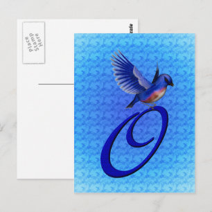 Blaue Vogel-Monogramm-Initiale O Elegant Postkarte
