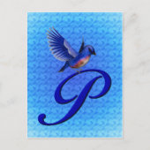 Blaue Vogel-Monogramm Initiale P Elegant Postkarte (Vorderseite)