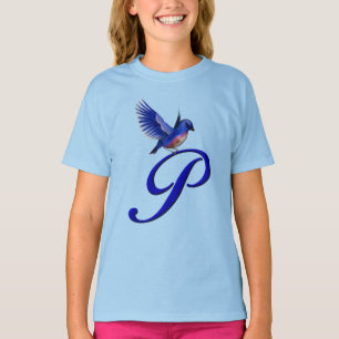 Blaue Vogel-Monogramm Initiale P Elegant T-Shirt