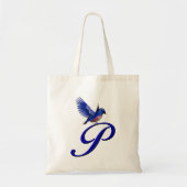 Blaue-Vogel-Monogramm Initiale P Tragetasche (Vorne)
