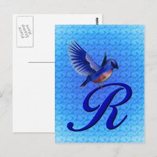 Blaue Vogel-Monogramm-Initiale R Elegant Postkarte
