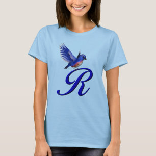 Blaue Vogel-Monogramm-Initiale R Elegant T-Shirt