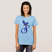 Blaue Vogel-Monogramm Initiale S Elegant T-Shirt (Vorne ganz)