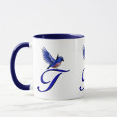 Blaue Vogel-Monogramm-Initiale T Elegant Tasse (Links)