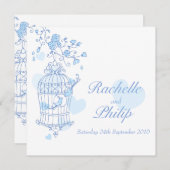 Blaue Vögel Offener Käfig Einladung (Vorne/Hinten)