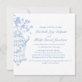 Blaue Vögel Offener Käfig Einladung (Rückseite)