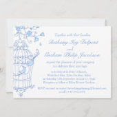 Blaue Vögel Offener Käfig Hochzeitseinladung Einladung (Rückseite)
