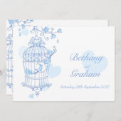 Blaue Vögel Offener Käfig Hochzeitseinladung Einladung (Vorne/Hinten)