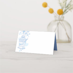 Blaue Vögel öffnen Käfig grafische Platzkarten
