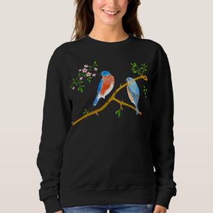 Blaue Vögel paaren schwarzen Sweatshirt