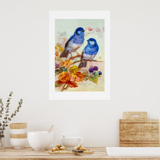 Blaue Vögel Poster (Küche)