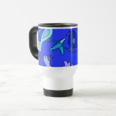 Blaue Vögel Reisebecher (Vorderseite Links)