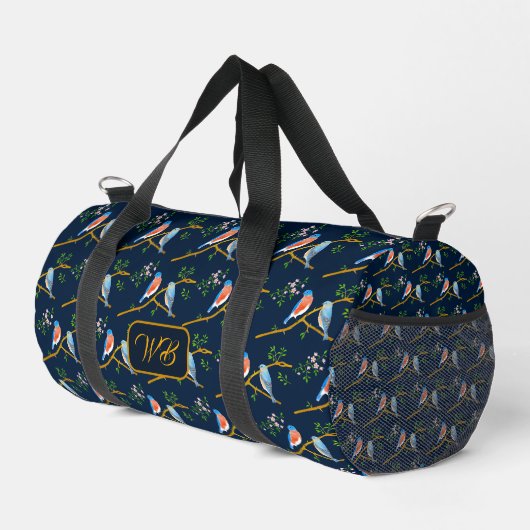 Blaue Vögel Reisetasche Dunkelblau Duffle Bag (Rechte Ecke)