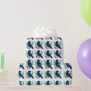 Blaue Vögel Rote Beeren Winter Weihnachtsverpackun Geschenkpapier