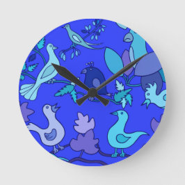 Blaue Vögel Runde Wanduhr
