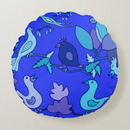 Blaue Vögel Rundes Kissen