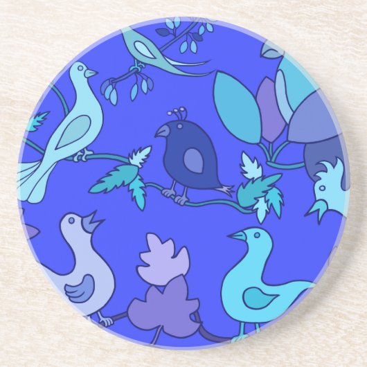 Blaue Vögel Sandstein Untersetzer (Vorne)