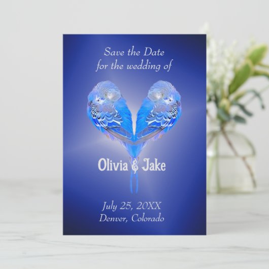 Blaue Vögel Save the Date nachblau (Stehend Vorderseite)