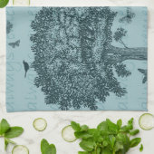 Blaue Vögel Schmetterlinge Traumbaum Geschirrtuch (Gefaltet)