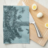 Blaue Vögel Schmetterlinge Traumbaum Geschirrtuch (Viertel Falte)