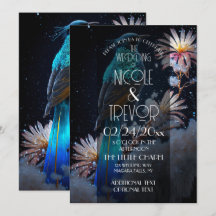 Blaue Vogel-Schnee-Blumen-Hochzeitseinladung