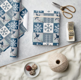 Blaue Vögel & Schneeflocken Weihnachts-Winter-Must Geschenkpapier