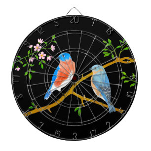 Blaue Vögel Schwarz Dartscheibe