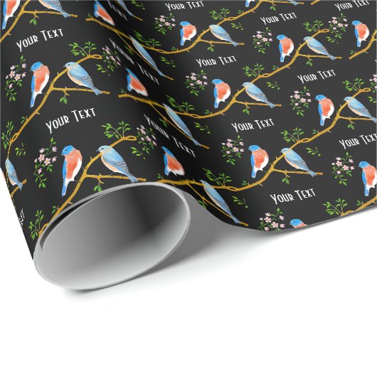 Blaue Vögel Schwarz Geschenkpapier (Rolleneckpunkt)